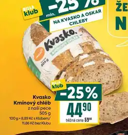 Billa Kvasko Kmínový chléb z naší pece nabídka
