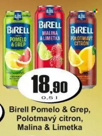 Birell pomelo & grep, polotmavý citron, malina & limetka