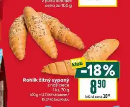 Billa Rohlík žitný sypaný z naší pece 1ks nabídka