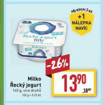 Billa Milko řecký jogurt nabídka