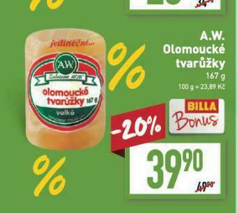 Billa Olomoucké tvarůžky nabídka