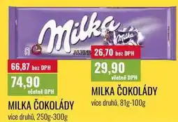 Ratio MILKA ČOKOLÁDY více druhů, 250g-300g nabídka