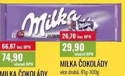 Ratio MILKA ČOKOLÁDY, více druhů, 81g-100g nabídka