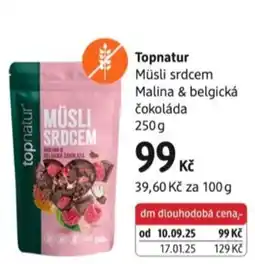 dm drogerie Topnatur müsli srdcem malina & belgická čokoláda nabídka