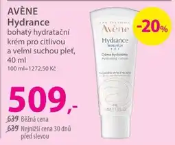 Hebe Avène hydrance bohatý hydratační krém pro citlivou a velmi suchou pleť nabídka