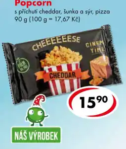 CBA Cheeeeeese popcorn s příchutí cheddar, šunka a sýr, pizza nabídka