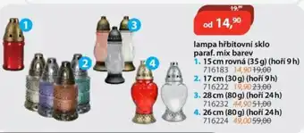 Lampa hřbitovní sklo paraf. mix barev