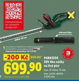 Lidl PARKSIDE 20V Aku nůžky na živý plot nabídka