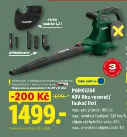 Lidl PARKSIDE 40V Aku vysavač/foukač listí nabídka