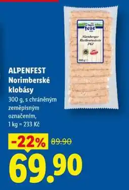 Lidl ALPENFEST Norimberské klobásy nabídka