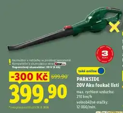 Lidl PARKSIDE 20V Aku foukač listí nabídka
