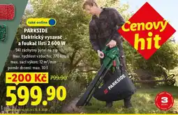 Lidl PARKSIDE Elektrický vysavač a foukač listí 2 600 W nabídka