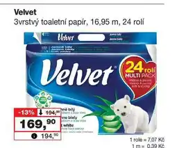 Barvy a laky drogerie Velvet 3vrstvý toaletní papír, 16,95 m, 24 rolí nabídka