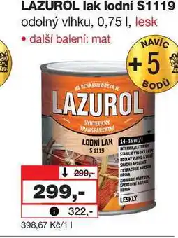 Barvy a laky drogerie LAZUROL lak lodní S1119 odolný vlhku, 0,75 I, lesk nabídka