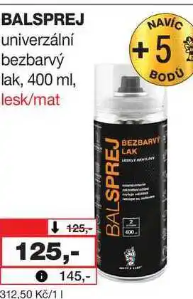 Barvy a laky drogerie BALSPREJ univerzální bezbarvý lak, 400 ml, lesk/mat nabídka