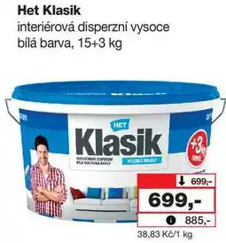 Barvy a laky drogerie Het Klasik interiérová disperzní vysoce bílá barva, 15+3 kg nabídka