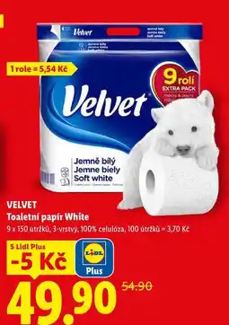 Lidl VELVET Toaletní papír White, 9 x 150 útržků, 3-vrstvý nabídka