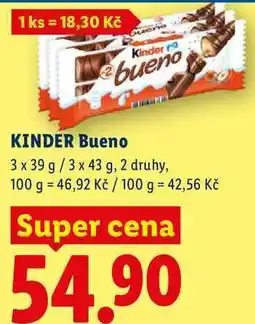 Lidl Kinder bueno, 3 x 39 g/3 x 43 g, 2 druhy nabídka