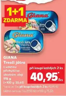 Kaufland Giana Tresčí játra s uzenou příchutí/ve vlastním oleji nabídka