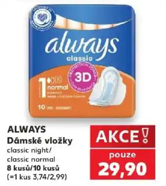 Kaufland Always dámské vložky classic night/ classic normal nabídka