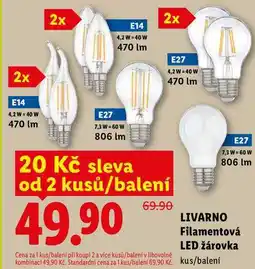 Lidl LIVARNO Filamentová LED žárovka kus/balení nabídka