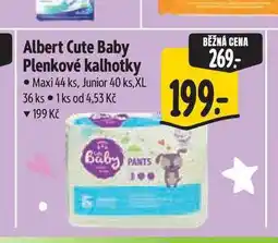 Albert Albert Cute Baby Plenkové kalhotky Maxi 44 ks, Junior 40 ks,XL 36 ks nabídka