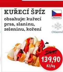 RABBIT řeznictví KUŘECÍ ŠPÍZ obsahuje: kuřecí prsa, slaninu, zeleninu, koření Chlazené nabídka