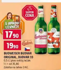 Terno BUDWEISER BUDVAR ORIGINAL, BUDVAR 33 0,5l pivo světlý ležák nabídka