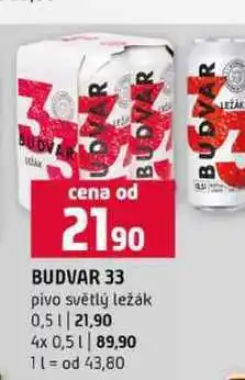 Terno BUDVAR 33 pivo světlý ležák nabídka