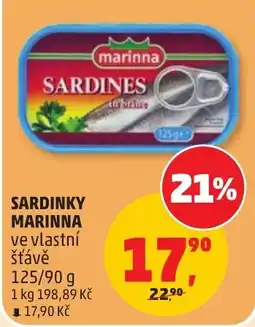 Penny Market marinna sardinky ve vlastní šťávě nabídka
