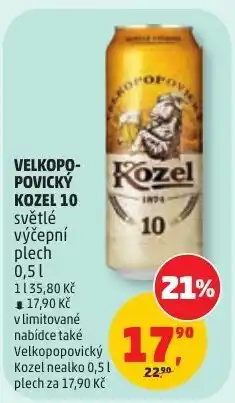 Penny Market Kozel velkopopovický světlé výčepní plech nabídka