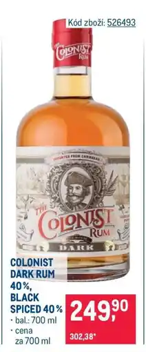 Makro COLONIST DARK RUM 40 %, BLACK SPICED 40 % nabídka