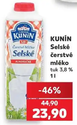 Kaufland KUNÍN Selské čerstvé mléko tuk 3,8% 1l nabídka