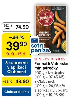 Tesco Ponnath vídeňské minipárečky nabídka