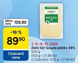 Tesco Zlatý Sýr Gouda plátky 48% nabídka