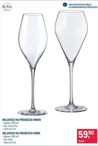 Rona sklenice na prosecco swan