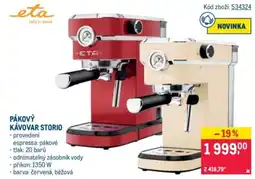 Makro Eta pákový kávovar storio nabídka