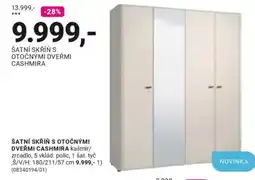 Möbelix Cashmira šatní skříň s otočnými dveřmi nabídka