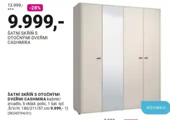 Cashmira šatní skříň s otočnými dveřmi