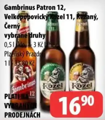Gambrinus Patron 12, Velkopopovický Kozel 11, Řezaný, Černý