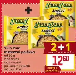 Billa Yum Yum instantní polévka nabídka