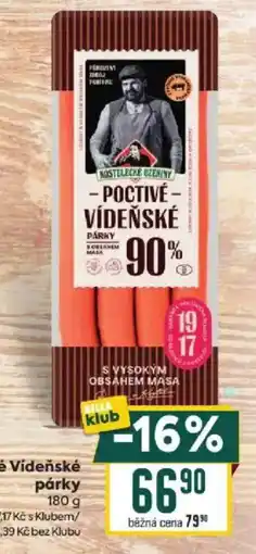 Billa Kostelecké uzeniny poctivé vídeňské párky nabídka