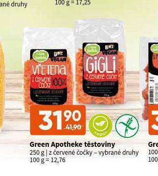 Terno Green apotheke těstoviny z červené čočky nabídka