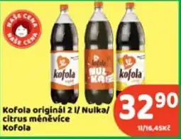 Brněnka Kofola original 2 l / Nulka / citrus méněvýce Kofola nabídka