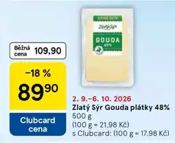 Tesco Zlatý sýr Gouda plátky 48% nabídka