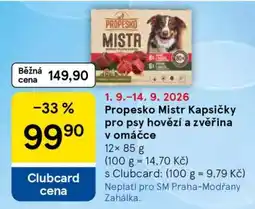 Tesco Propesko Mistr Kapsičky pro psy hovězí a zvěřina v omáčce nabídka