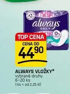 Flop ALWAYS VLOŽKY* vybrané druhy 6-20 ks nabídka