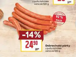 Billa Debrecínské párky z pultu lahůdek cena za nabídka