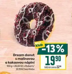 Billa Dream donut s malinovou a kakaovou náplní nabídka
