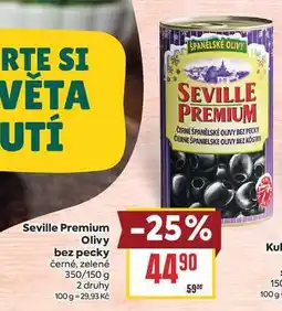 Billa Seville Premium Olivy bez pecky černé, zelené 350/150 g nabídka